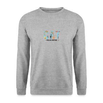 FELIS CATUS - Katzenspruch - Unisex Pullover - Weißgrau meliert - Vorne - Alina (178cm) & Michal (187cm)