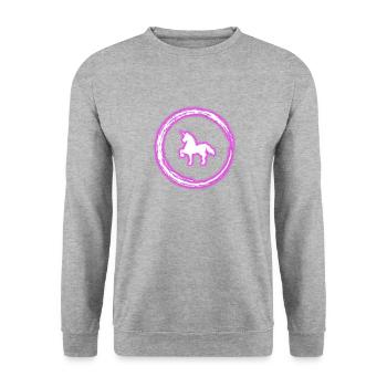 Glühen-Kreis-Rosa-Einhorn-Neon-glühender Effekt Retro - Unisex Pullover - Weißgrau meliert - Vorne - Alina (178cm) & Michal (187cm)