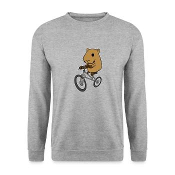 Capybara Riding Bicycle Funny Rodent Animal - Unisex Sweatshirt - salt & pepper - Front - Alina (178cm) & Michal (187cm)