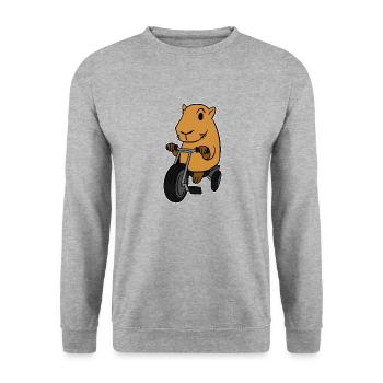 Capybara Riding Tricycle T-Shirt Rodent Animal - Unisex Sweatshirt - salt & pepper - Front - Alina (178cm) & Michal (187cm)