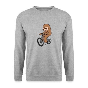 Sloth Riding Bicycle T-Shirt Funny Mammal Cyclist - Unisex Sweatshirt - salt & pepper - Front - Alina (178cm) & Michal (187cm)