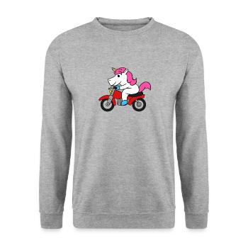 Unicorn Riding Motorcycle T-Shirt Funny Magical - Unisex Sweatshirt - salt & pepper - Front - Alina (178cm) & Michal (187cm)