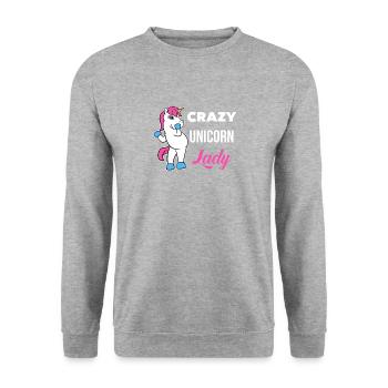 Crazy Unicorn Lady T-Shirt Funny Magical Unicorn - Unisex Pullover - Weißgrau meliert - Vorne - Alina (178cm) & Michal (187cm)
