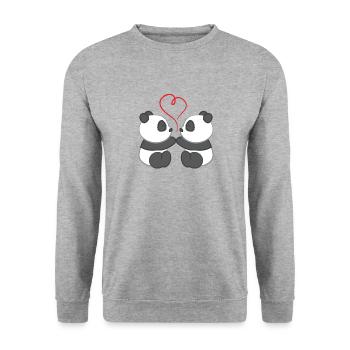 Panda - Panda T-Shirt - Pandamotiv - Liebe - Unisex Pullover - Weißgrau meliert - Vorne - Alina (178cm) & Michal (187cm)