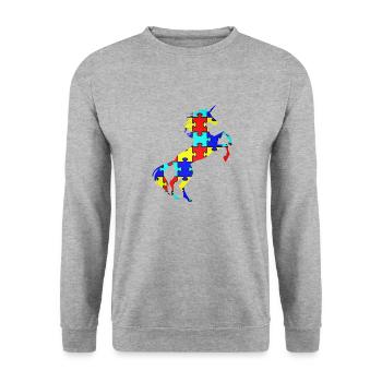 Einhorn-Autismus-Puzzlespiel-Symbol-T-Shirt magisch - Unisex Pullover - Weißgrau meliert - Vorne - Alina (178cm) & Michal (187cm)