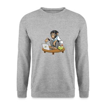 Affe vor Laptop - Unisex Pullover - Weißgrau meliert - Vorne - Alina (178cm) & Michal (187cm)