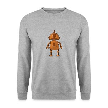 Petit robot orange - Sweat-shirt Unisexe - gris chiné - Devant - Alina (178cm) & Michal (187cm)
