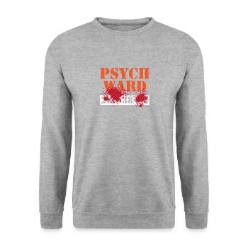Psych Ward Patient T-Shirt Blood Splatter Scary - Unisex Sweatshirt - salt & pepper - Front - Alina (178cm) & Michal (187cm)