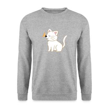 Chat - chats T-shirt - chats - papillon - Sweat-shirt Unisexe - gris chiné - Devant - Alina (178cm) & Michal (187cm)