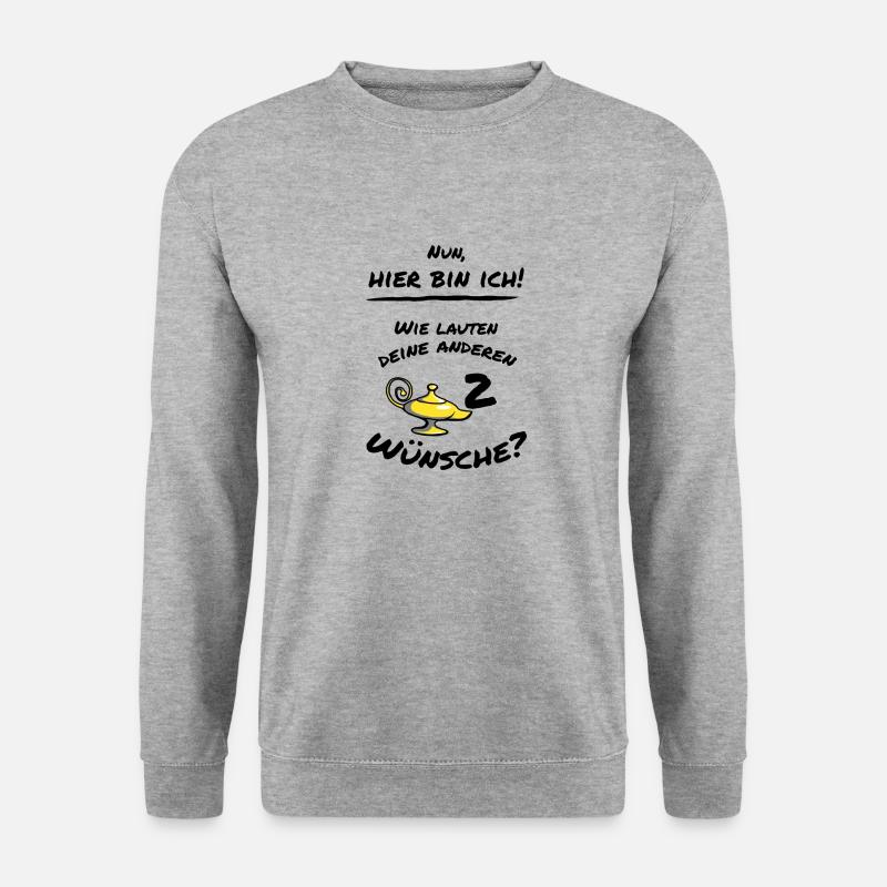 Wunderlampe 3 Wünsche Spruch T-Shirt Flaschengeist - Unisex Pullover - Weißgrau meliert