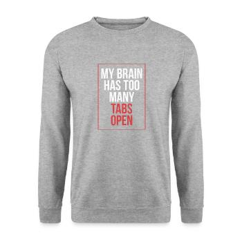 Mein Gehirn hat zu viele Tabs offen Lustiges Shirt - Unisex Pullover - Weißgrau meliert - Vorne - Alina (178cm) & Michal (187cm)