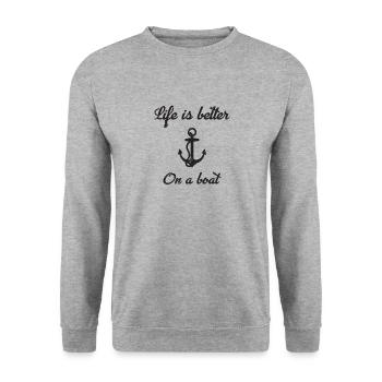 La vie est meilleure sur un bateau - Sweat-shirt Unisexe - gris chiné - Devant - Alina (178cm) & Michal (187cm)