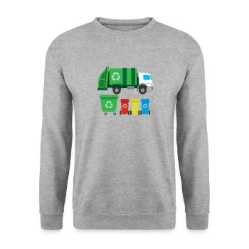 Müllwagen Zur Müllabfuhr Recycling I Geschenkidee - Unisex Pullover - Weißgrau meliert - Vorne - Alina (178cm) & Michal (187cm)