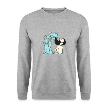 Bart Welle - lustiges Männer mit Bart Geschenk - Unisex Pullover - Weißgrau meliert - Vorne - Alina (178cm) & Michal (187cm)