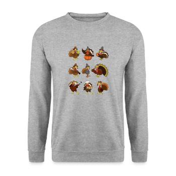 Thanksgiving Truthahn Pute Erntedankfest - Unisex Pullover - Weißgrau meliert - Vorne - Alina (178cm) & Michal (187cm)