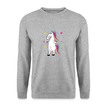 Einhorn - Licorne - Unicorn - Unisex Pullover - Weißgrau meliert - Vorne - Alina (178cm) & Michal (187cm)