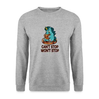 Gros cookie de la licorne mange la faim - Sweat-shirt Unisexe - gris chiné - Devant - Alina (178cm) & Michal (187cm)