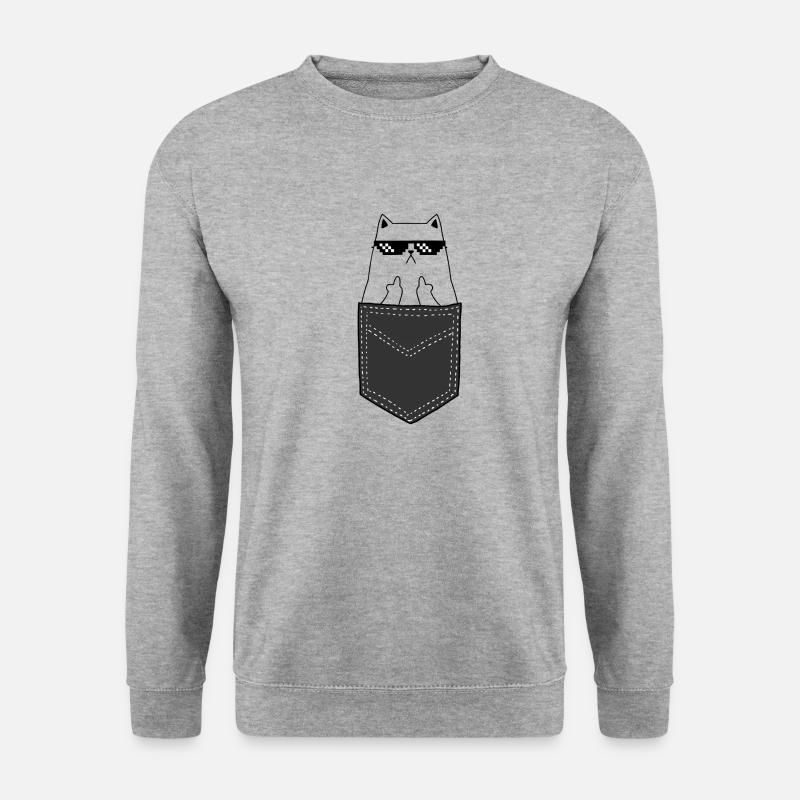 Katze Pocket Mittelfinger Geschenk - Unisex Pullover - Weißgrau meliert
