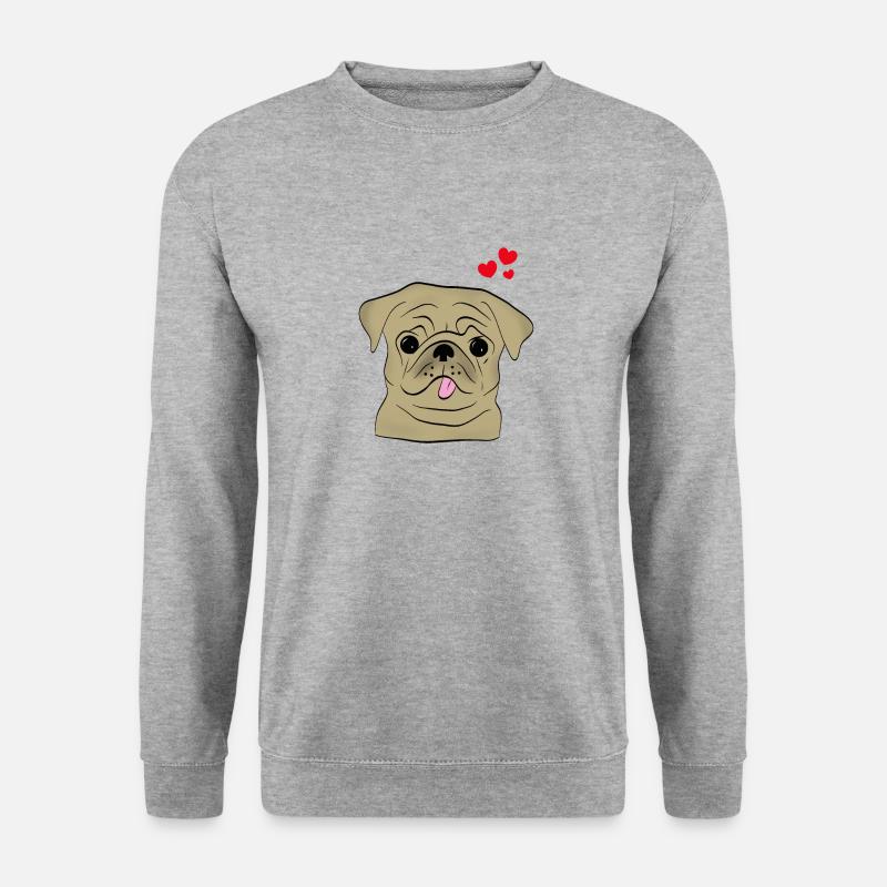 Mops - Pug - Unisex Pullover - Weißgrau meliert