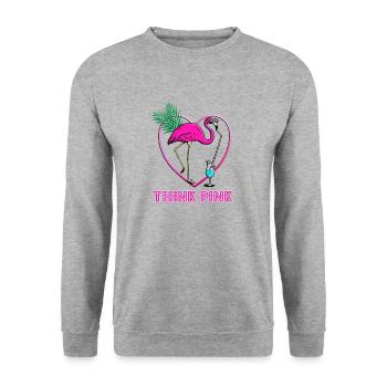 Flamingo - Pensez rose - Sweat-shirt Unisexe - gris chiné - Devant - Alina (178cm) & Michal (187cm)