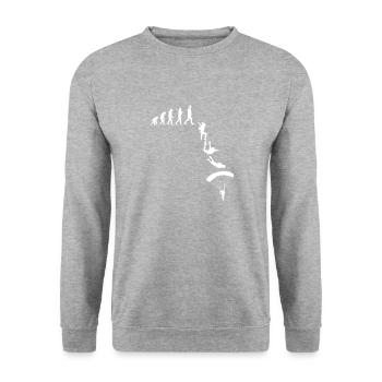 Fallschrimspringen Evolution Urmensch Fallschirm - Unisex Pullover - Weißgrau meliert - Vorne - Alina (178cm) & Michal (187cm)