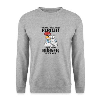 Meine Hühner lieben mich - Hahn - Unisex Pullover - Weißgrau meliert - Vorne - Alina (178cm) & Michal (187cm)