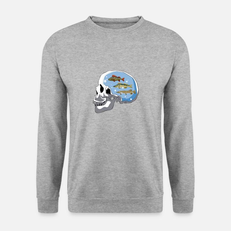 Angler Schädel Skull Angeln Raubfisch Hecht Zander - Unisex Pullover - Weißgrau meliert
