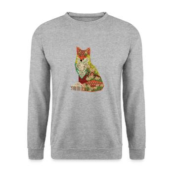Hippie Fuchs Retro Mandala Yoga Frieden Chakra - Unisex Pullover - Weißgrau meliert - Vorne - Alina (178cm) & Michal (187cm)