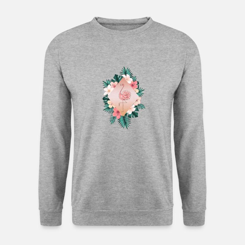 Flamingo Hawaii Rose Blume Flower Tropic tropical - Unisex Pullover - Weißgrau meliert