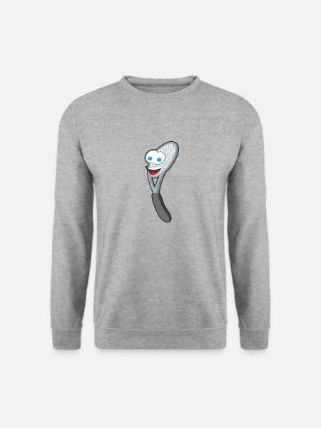 Tennisschläger Cartoon Gesicht Lustig Geschenk - Unisex Pullover - Weißgrau meliert