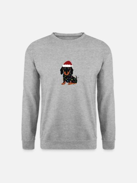 Weihnachtsdackel-niedlicher Hund Sankt-Hut - Unisex Pullover - Weißgrau meliert