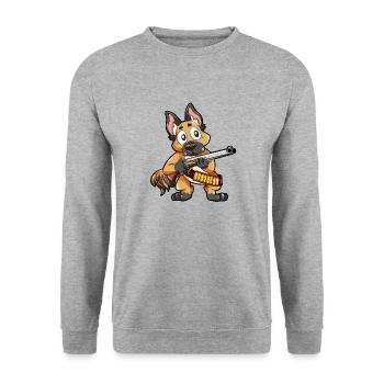 Jäger Jagdhund Schrotflinte Patronen Jagd Geschenk - Unisex Pullover - Weißgrau meliert - Vorne - Alina (178cm) & Michal (187cm)