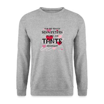 Nur die Besten Schwestern werden Tante befördert - Unisex Pullover - Weißgrau meliert - Vorne - Alina (178cm) & Michal (187cm)