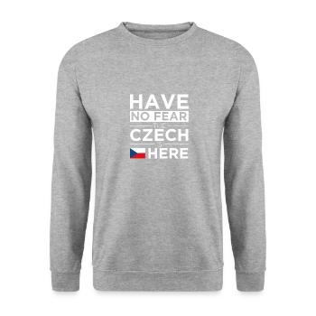 Fürchte dich nicht Der Tscheche ist hier Stolz Stolzer Tscheche - Unisex Pullover - Weißgrau meliert - Vorne - Alina (178cm) & Michal (187cm)