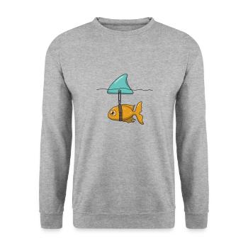 Fisch mit Haifischflosse - Unisex Pullover - Weißgrau meliert - Vorne - Alina (178cm) & Michal (187cm)