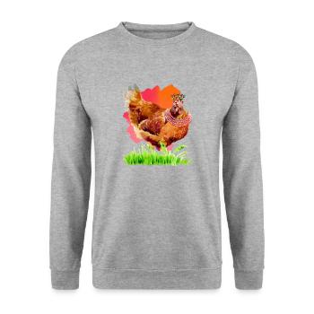 Aquarell Huhn - Unisex Pullover - Weißgrau meliert - Vorne - Alina (178cm) & Michal (187cm)