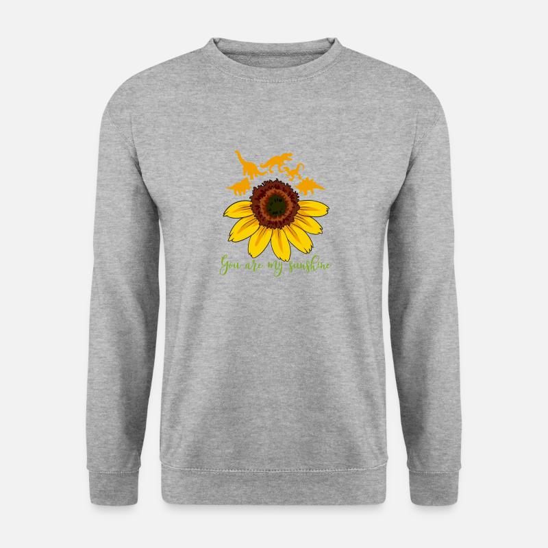 Dinosaurier Dino Sonnenblume Blume Sonnenschein - Unisex Pullover - Weißgrau meliert