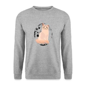 Süßes Hauskatze Katzen Shirt - Unisex Pullover - Weißgrau meliert - Vorne - Alina (178cm) & Michal (187cm)