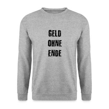 geld ohne ende - Unisex Pullover - Weißgrau meliert - Vorne - Alina (178cm) & Michal (187cm)