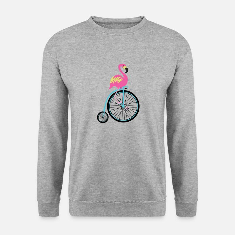 Flamingo Hochrad Fahrrad Logo Hip Rosa Blau - Unisex Pullover - Weißgrau meliert