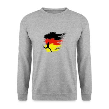 Go Girls Germany / Deutschland Frauen Fussball - Unisex Pullover - Weißgrau meliert - Vorne - Alina (178cm) & Michal (187cm)