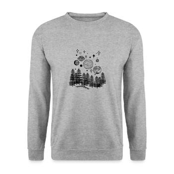 Planeten Sonnensystem Wald Sternenhimmel Nacht - Unisex Pullover - Weißgrau meliert - Vorne - Alina (178cm) & Michal (187cm)