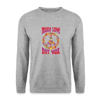 Make Love Not War N'aime pas la guerre hippie - Sweat-shirt Unisexe - gris chiné - Devant - Alina (178cm) & Michal (187cm)