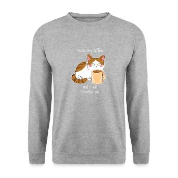 Sweet Angry Cat Coffee Monday Caffeine - Unisex Sweatshirt - salt & pepper - Front - Alina (178cm) & Michal (187cm)