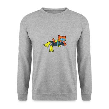 Lustig Tauchen Scuba Diving Katze Taucher - Unisex Pullover - Weißgrau meliert - Vorne - Alina (178cm) & Michal (187cm)