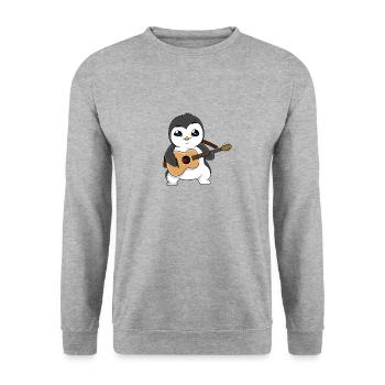Pinguin Gitarre Gitarrist Musiker Musik Instrument - Unisex Pullover - Weißgrau meliert - Vorne - Alina (178cm) & Michal (187cm)
