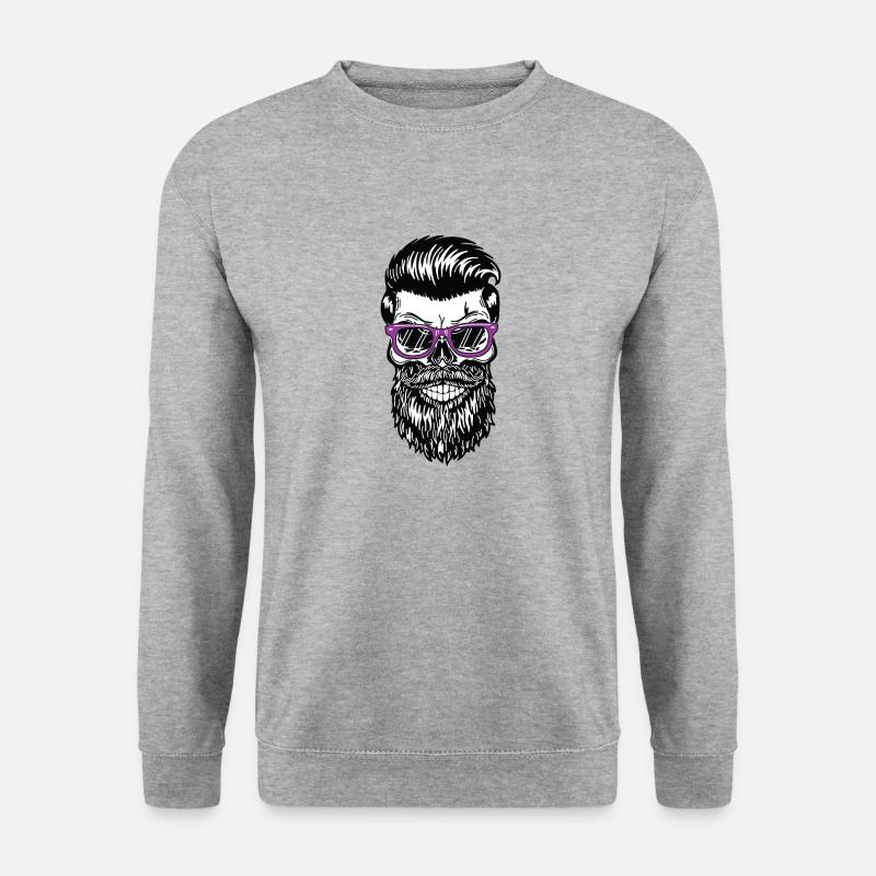 Cooler Bart Schädel - Unisex Pullover - Weißgrau meliert