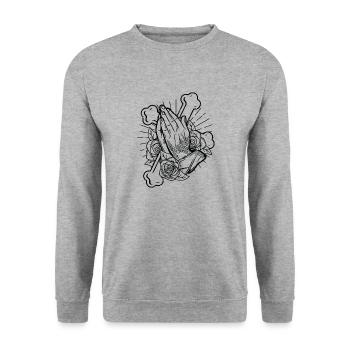 Praying Hands Betende Hände zu Gott Religion Kreuz - Unisex Pullover - Weißgrau meliert - Vorne - Alina (178cm) & Michal (187cm)