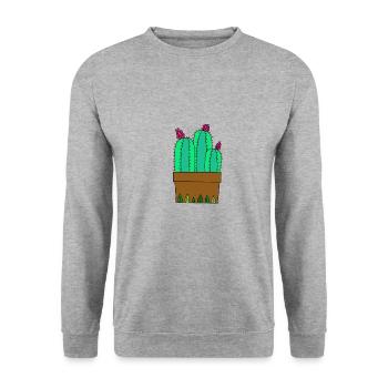 Flowering Kakteen In Leafy Pot - Unisex Pullover - Weißgrau meliert - Vorne - Alina (178cm) & Michal (187cm)