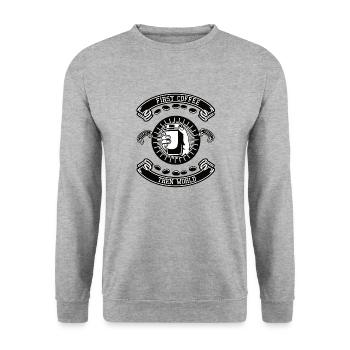 First Coffee then World - Sweat-shirt Unisexe - gris chiné - Devant - Alina (178cm) & Michal (187cm)